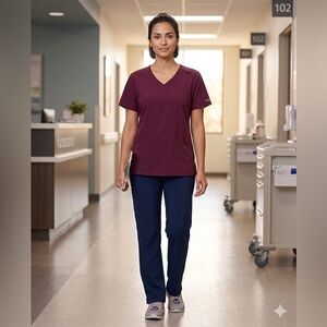 Skechers Barco Burgundy Stretch Scrub Top